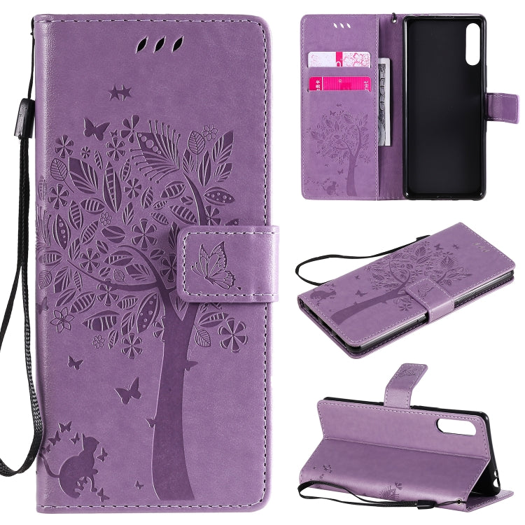 Tree & Cat Embossed Pattern Horizontal Flip Leather Case with Holder & Card Slots & Wallet & Lanyard, For Sony Xperia L4, For Sony Xperia 10 II