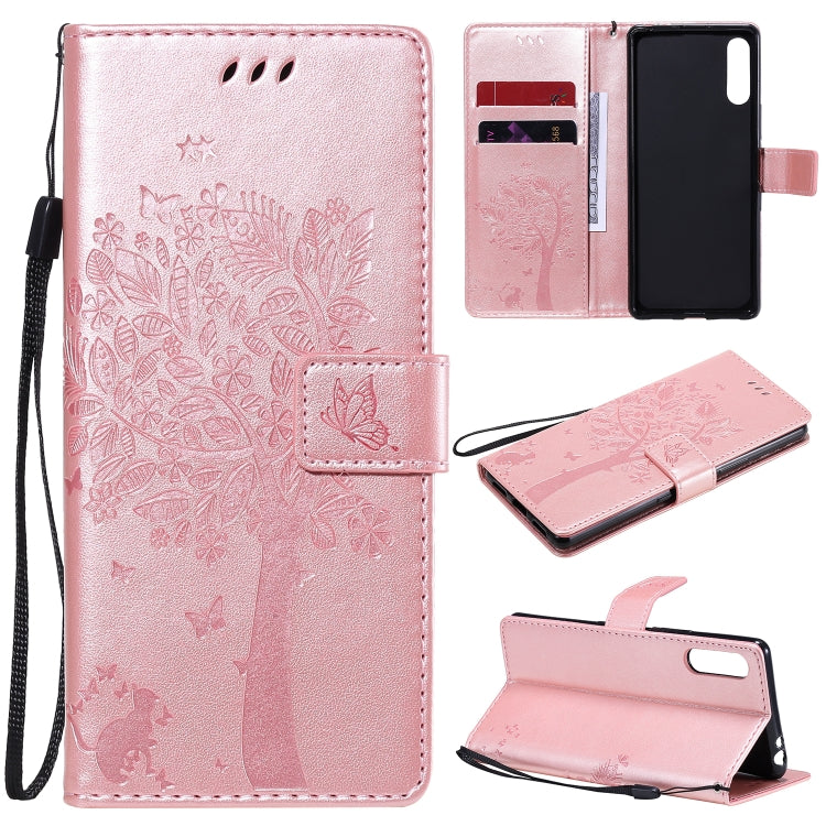 Tree & Cat Embossed Pattern Horizontal Flip Leather Case with Holder & Card Slots & Wallet & Lanyard, For Sony Xperia L4, For Sony Xperia 10 II