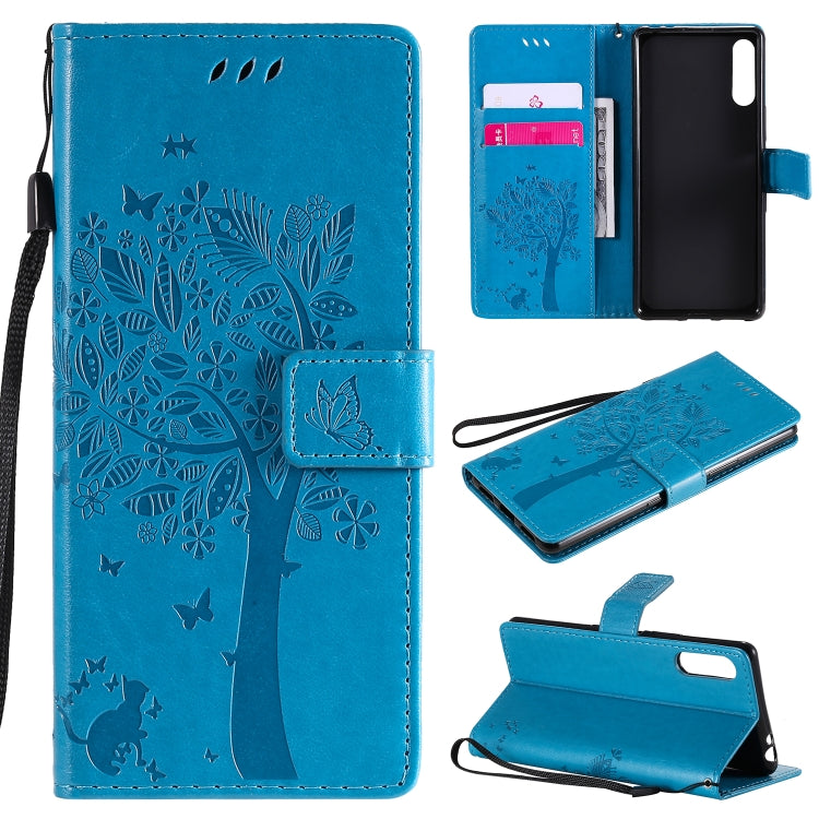 Tree & Cat Embossed Pattern Horizontal Flip Leather Case with Holder & Card Slots & Wallet & Lanyard, For Sony Xperia L4, For Sony Xperia 10 II