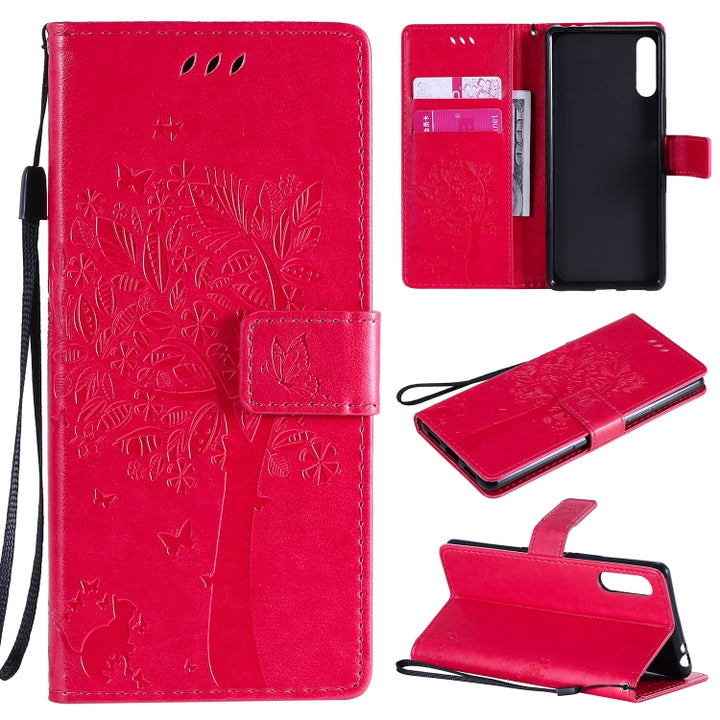 Tree & Cat Embossed Pattern Horizontal Flip Leather Case with Holder & Card Slots & Wallet & Lanyard, For Sony Xperia L4, For Sony Xperia 10 II