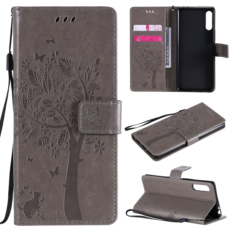 Tree & Cat Embossed Pattern Horizontal Flip Leather Case with Holder & Card Slots & Wallet & Lanyard, For Sony Xperia L4, For Sony Xperia 10 II