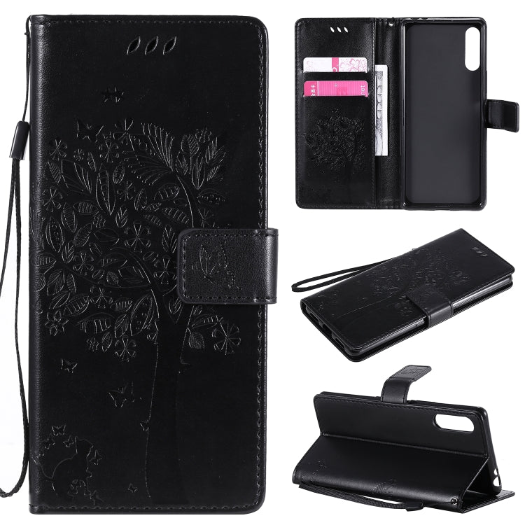 Tree & Cat Embossed Pattern Horizontal Flip Leather Case with Holder & Card Slots & Wallet & Lanyard, For Sony Xperia L4, For Sony Xperia 10 II