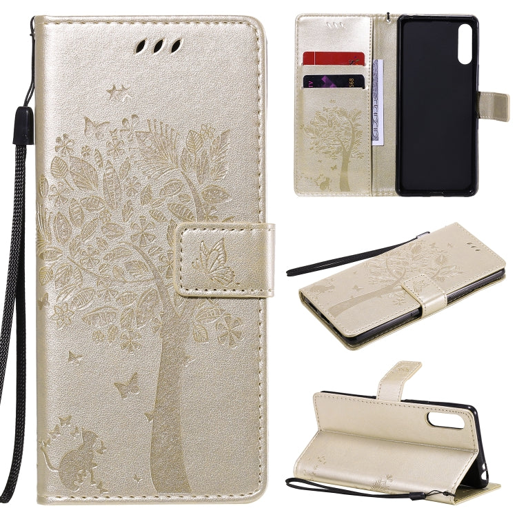 Tree & Cat Embossed Pattern Horizontal Flip Leather Case with Holder & Card Slots & Wallet & Lanyard, For Sony Xperia L4, For Sony Xperia 10 II