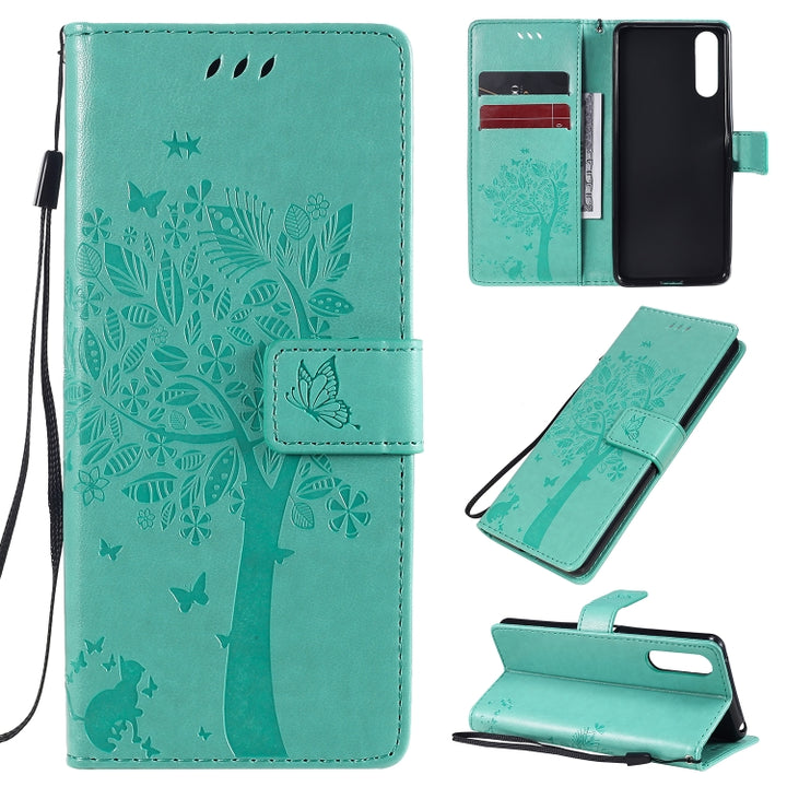 Tree & Cat Embossed Pattern Horizontal Flip Leather Case with Holder & Card Slots & Wallet & Lanyard, For Sony Xperia L4, For Sony Xperia 10 II