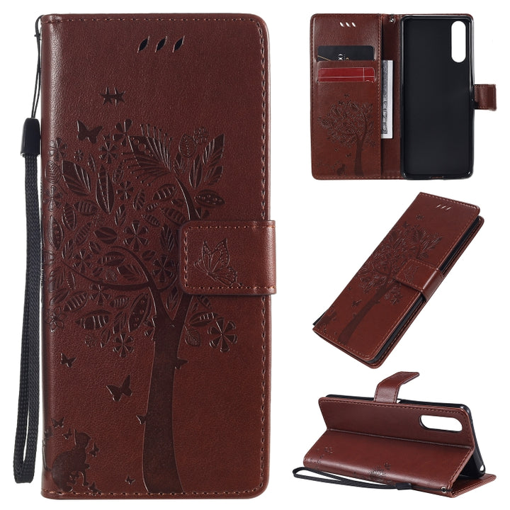 Tree & Cat Embossed Pattern Horizontal Flip Leather Case with Holder & Card Slots & Wallet & Lanyard, For Sony Xperia L4, For Sony Xperia 10 II