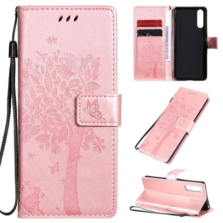 Tree & Cat Embossed Pattern Horizontal Flip Leather Case with Holder & Card Slots & Wallet & Lanyard, For Sony Xperia L4, For Sony Xperia 10 II