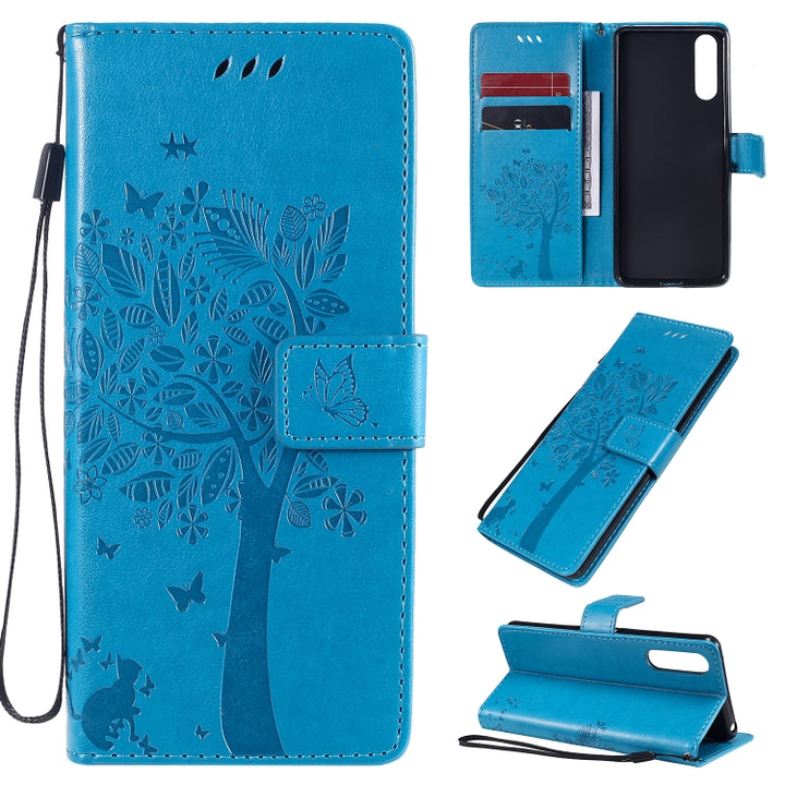 Tree & Cat Embossed Pattern Horizontal Flip Leather Case with Holder & Card Slots & Wallet & Lanyard, For Sony Xperia L4, For Sony Xperia 10 II