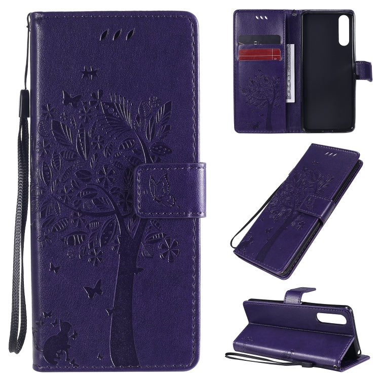 Tree & Cat Embossed Pattern Horizontal Flip Leather Case with Holder & Card Slots & Wallet & Lanyard, For Sony Xperia L4, For Sony Xperia 10 II