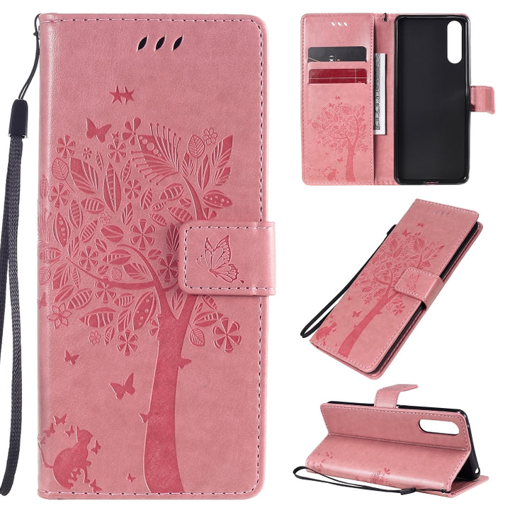 Tree & Cat Embossed Pattern Horizontal Flip Leather Case with Holder & Card Slots & Wallet & Lanyard, For Sony Xperia L4, For Sony Xperia 10 II