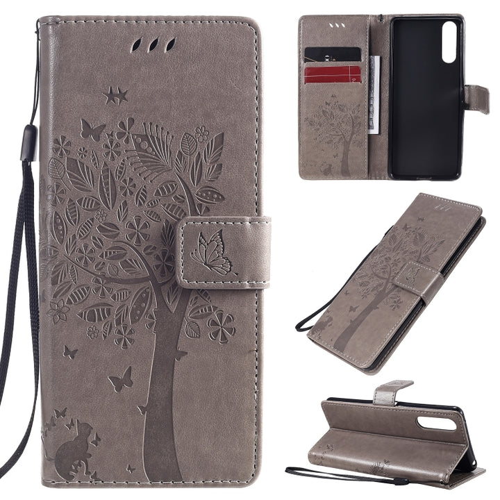 Tree & Cat Embossed Pattern Horizontal Flip Leather Case with Holder & Card Slots & Wallet & Lanyard, For Sony Xperia L4, For Sony Xperia 10 II