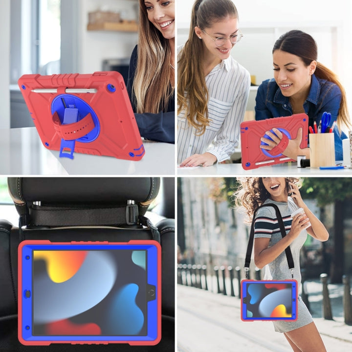 X Rotation PC Hybrid Silicone Tablet Case with Strap, For iPad 10.2 2021 / 2020 / 2019, For iPad Air / Air 2 / 9.7 2018 / 2017