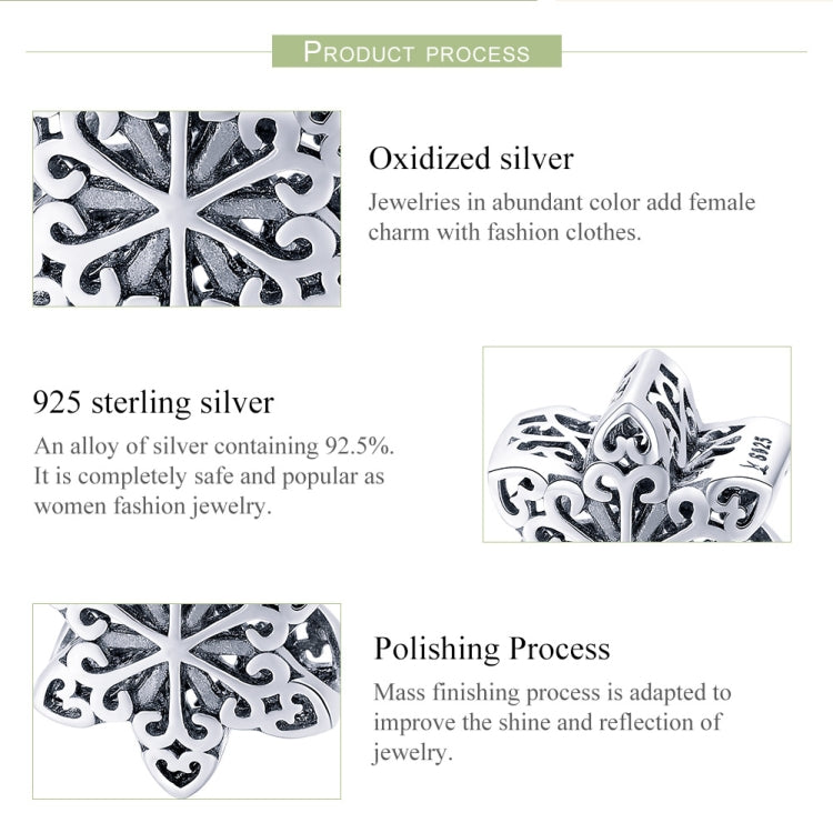 S925 Sterling Silver Winter Snowflakes Beads DIY Bracelet Necklace Accessories, Silver, Rose Gold