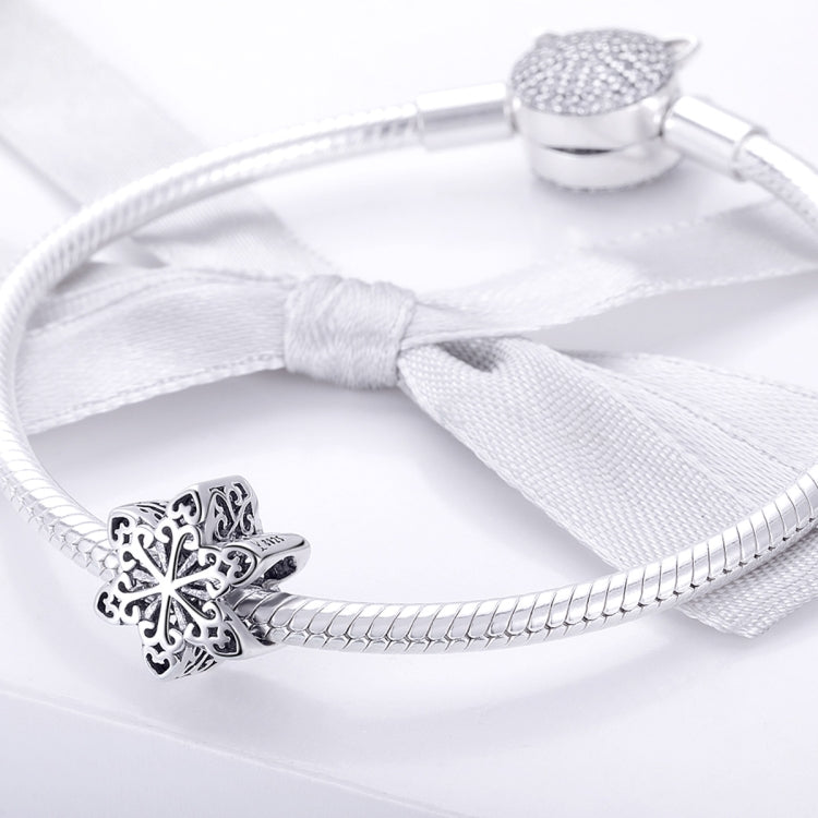 S925 Sterling Silver Winter Snowflakes Beads DIY Bracelet Necklace Accessories, Silver, Rose Gold