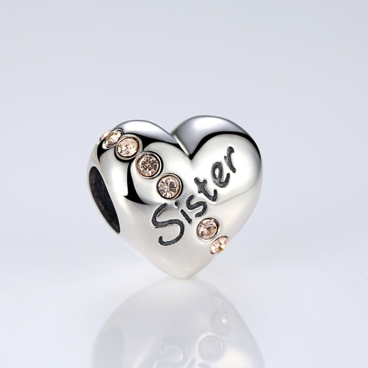 S925 Sterling Silver Heart Sister Letter Beads DIY Bracelet Necklace Accessories