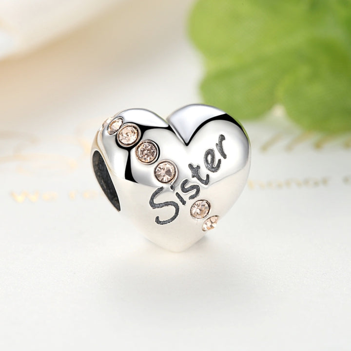 S925 Sterling Silver Heart Sister Letter Beads DIY Bracelet Necklace Accessories