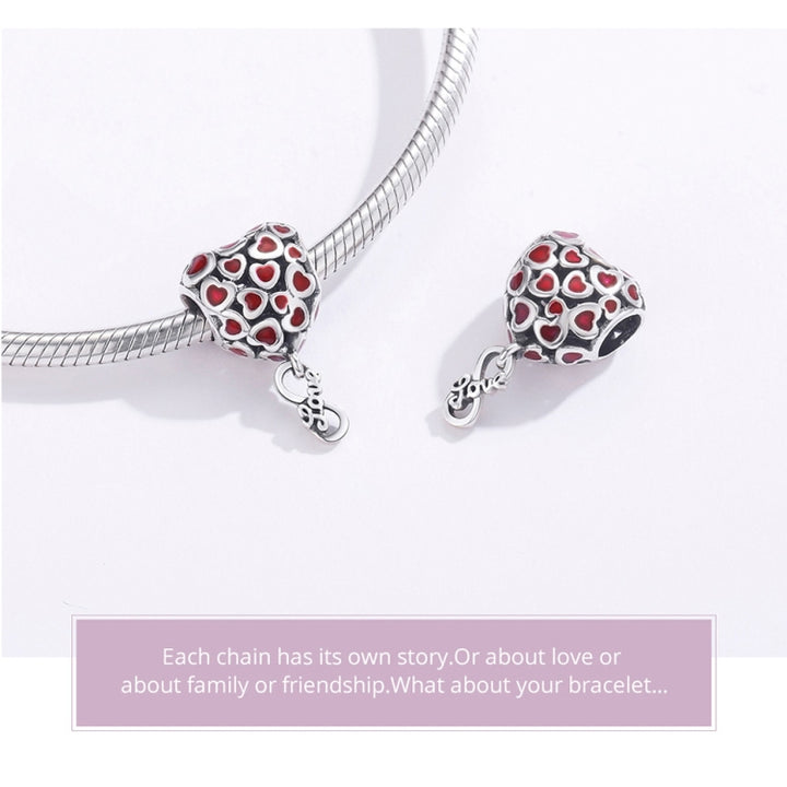 S925 Sterling Silver Red Heart Beads DIY Bracelet Necklace Accessories