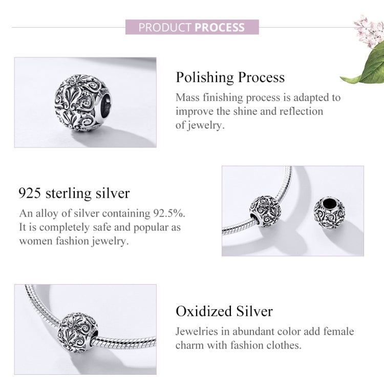 S925 Sterling Silver Retro Flower Texture Beads DIY Bracelet Necklace Accessories