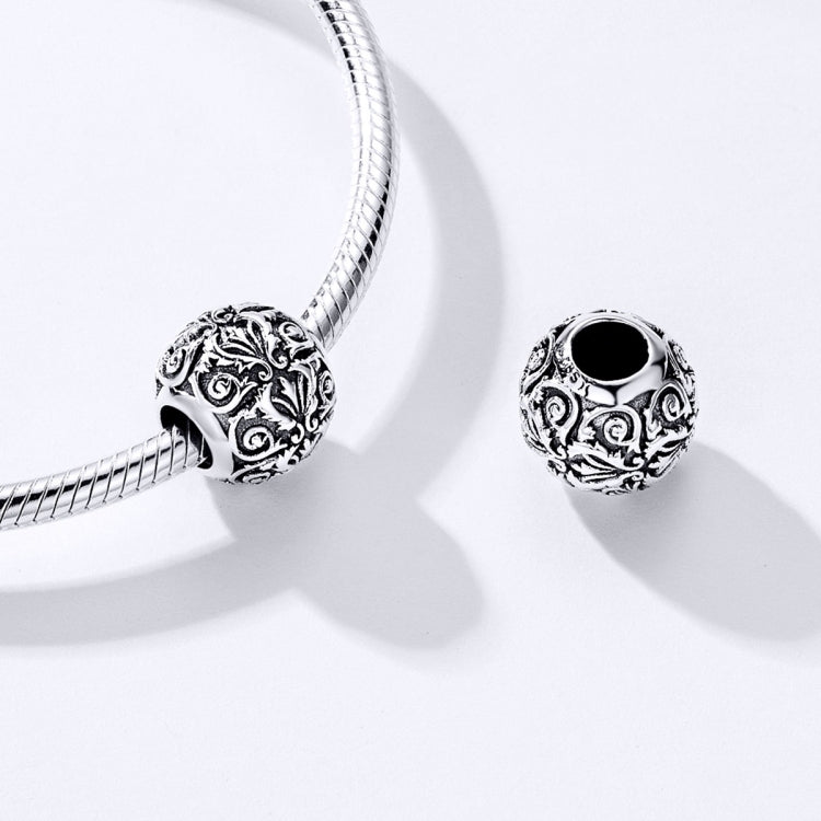 S925 Sterling Silver Retro Flower Texture Beads DIY Bracelet Necklace Accessories