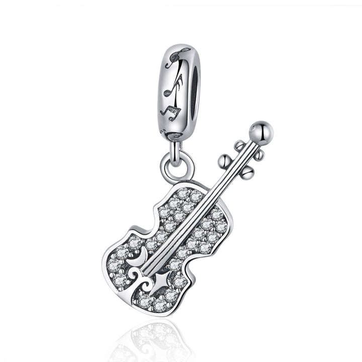 S925 Pure Silver Violin With Zircon DIY Pendant Accessories