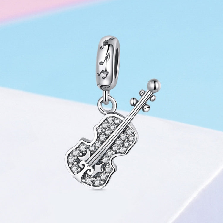 S925 Pure Silver Violin With Zircon DIY Pendant Accessories