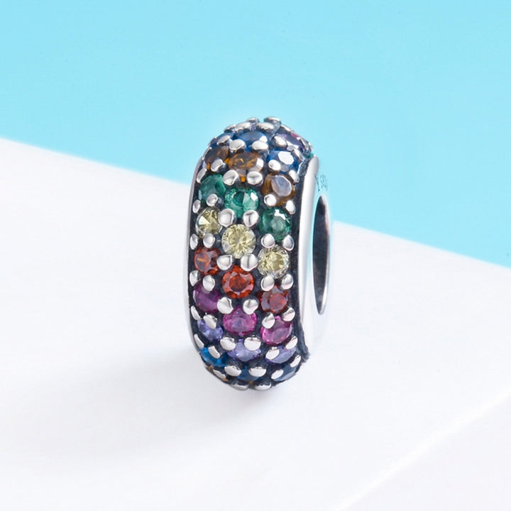 S925 Sterling Silver Pendant Rainbow Pavé Diamond Beads DIY Bracelet Necklace Accessories