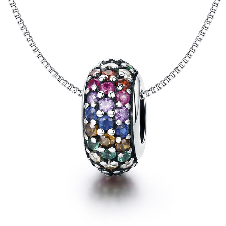 S925 Sterling Silver Pendant Rainbow Pavé Diamond Beads DIY Bracelet Necklace Accessories