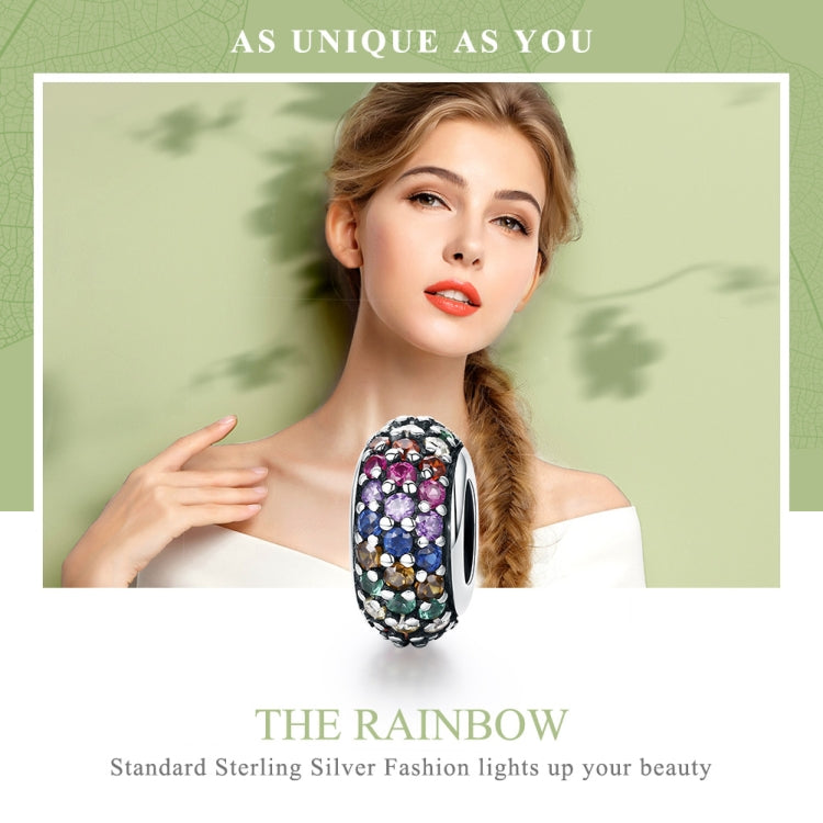 S925 Sterling Silver Pendant Rainbow Pavé Diamond Beads DIY Bracelet Necklace Accessories