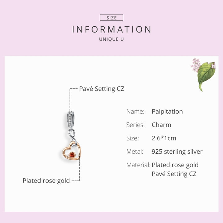 S925 Sterling Silver Pendant Heart Shaped Rose Gold Beads DIY Bracelet Necklace Accessories