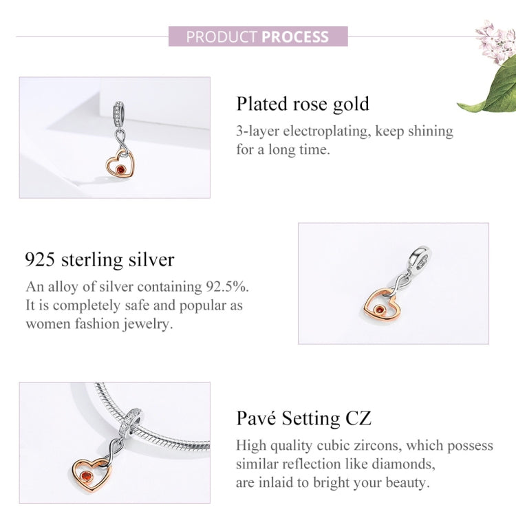 S925 Sterling Silver Pendant Heart Shaped Rose Gold Beads DIY Bracelet Necklace Accessories