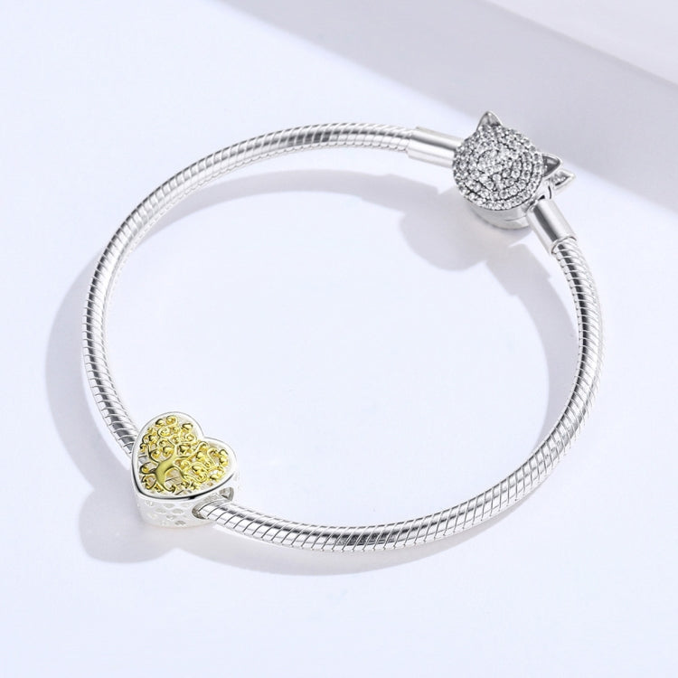 Life Tree DIY Bracelet Accessories S925 Pure Silver Heart-shaped Gold Hollow Silver Beads