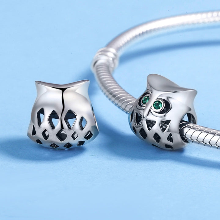 Owl S925 Sterling Silver Beads Inlaid With Gemstones And Hollow Beads