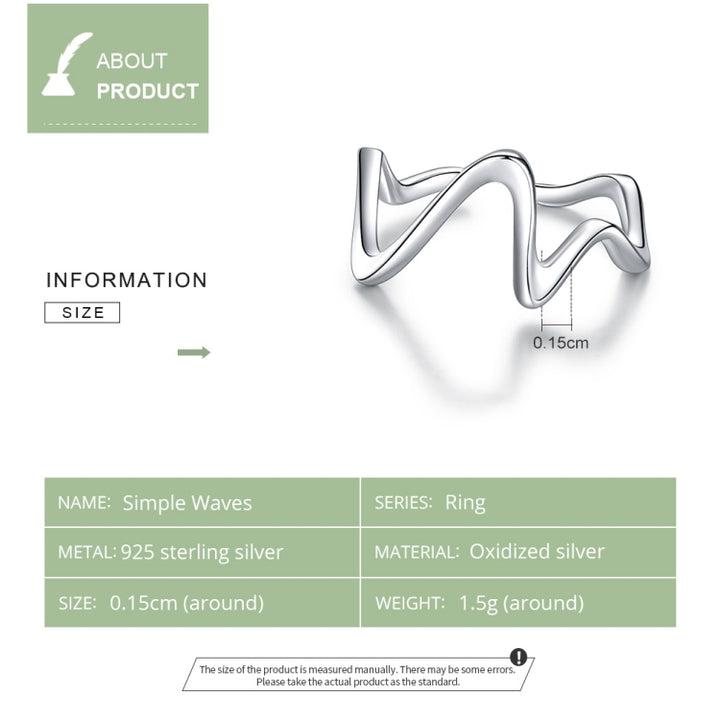 S925 Sterling Silver Simple Wave Curve Women Ring