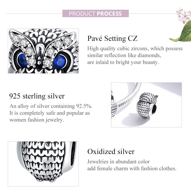 S925 Sterling Silver Owl Beads DIY Bracelet Necklace Accessories, SCC1607