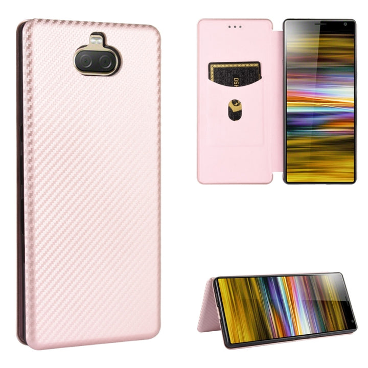 Carbon Fiber Texture Magnetic Horizontal Flip TPU + PC + PU Leather Case with Card Slot, For Sony Xperia 10 II, For Sony Xperia L4, For Sony Xperia 10 Plus, For Sony Xperia 10, For Sony Xperia XZ3