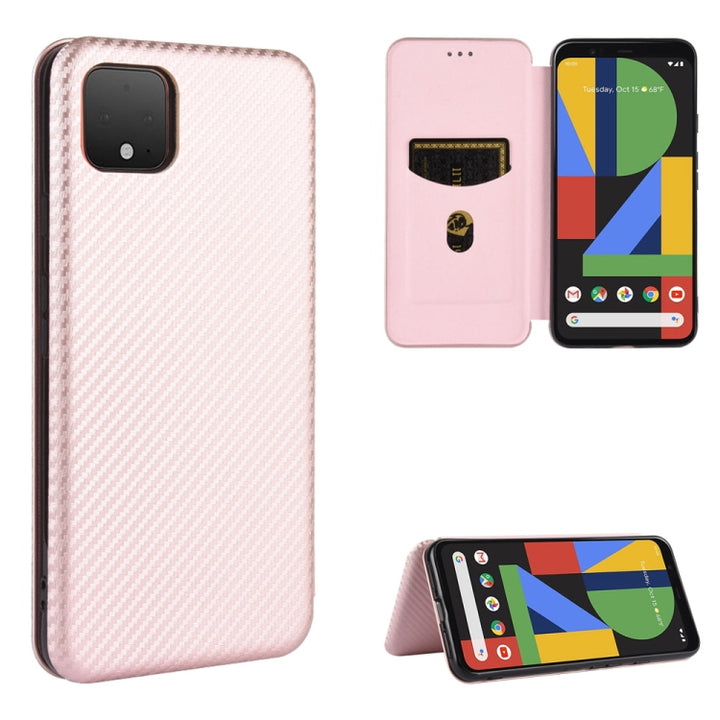 Carbon Fiber Texture Magnetic Horizontal Flip TPU + PC + PU Leather Case with Card Slot, For Google Pixel 4