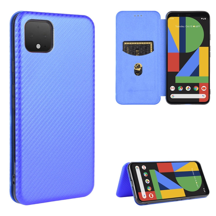 Carbon Fiber Texture Magnetic Horizontal Flip TPU + PC + PU Leather Case with Card Slot, For Google Pixel 4