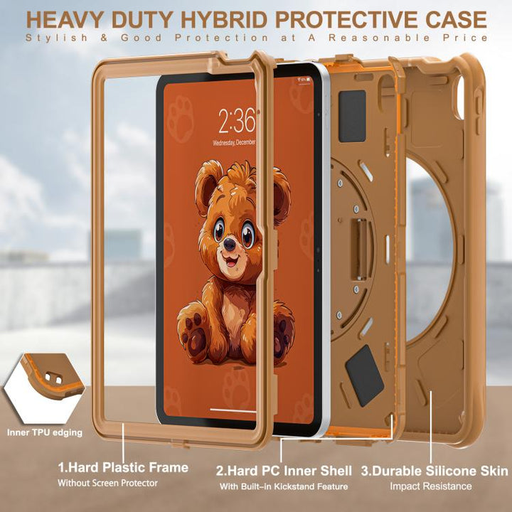 Bear Rotation Kickstand Silicone Hybrid PC Tablet Case, For iPad 2025 / 2022, For iPad Air 11 2025 / 2024 / Pro 11 2022, For iPad mini 2024 / mini 6, For iPad Pro 11 2024