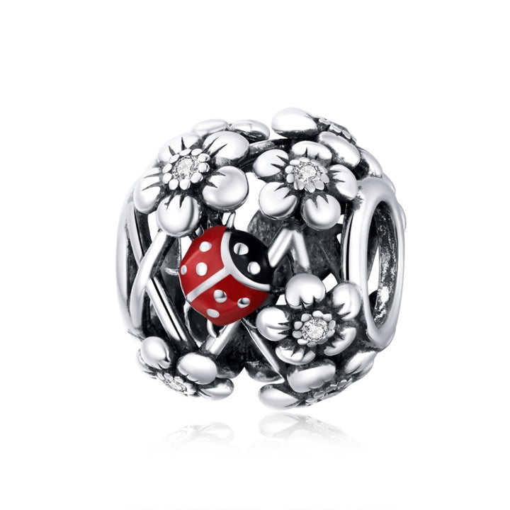 S925 Sterling Silver Garden Elves Ladybug Beads DIY Bracelet Necklace Accessories, Elves Ladybug