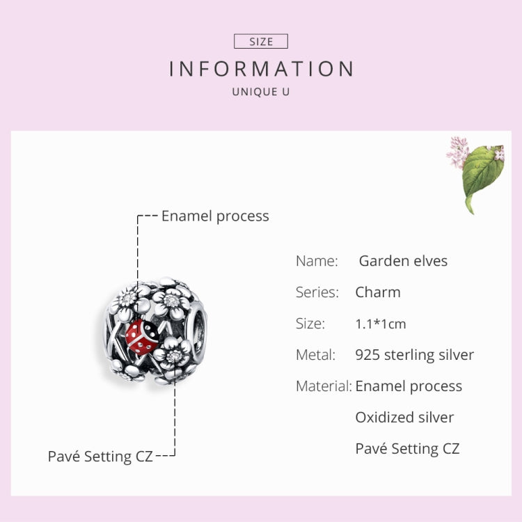 S925 Sterling Silver Garden Elves Ladybug Beads DIY Bracelet Necklace Accessories, Elves Ladybug