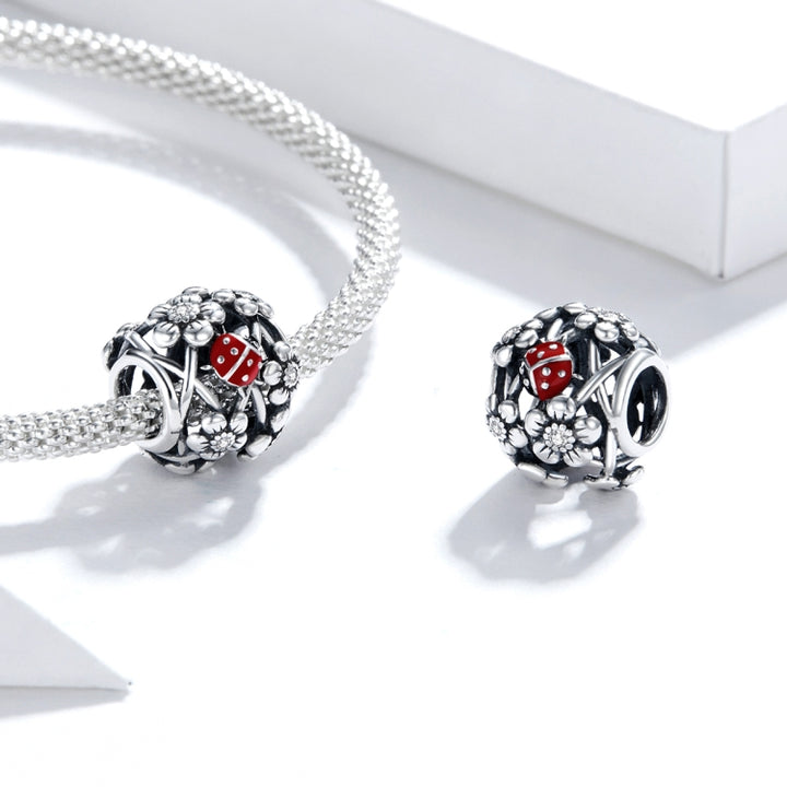 S925 Sterling Silver Garden Elves Ladybug Beads DIY Bracelet Necklace Accessories, Elves Ladybug