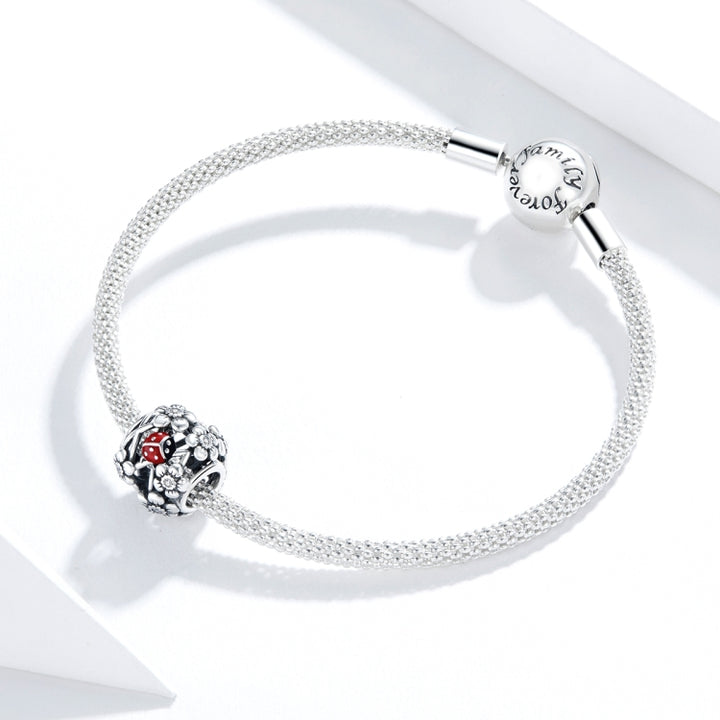 S925 Sterling Silver Garden Elves Ladybug Beads DIY Bracelet Necklace Accessories, Elves Ladybug