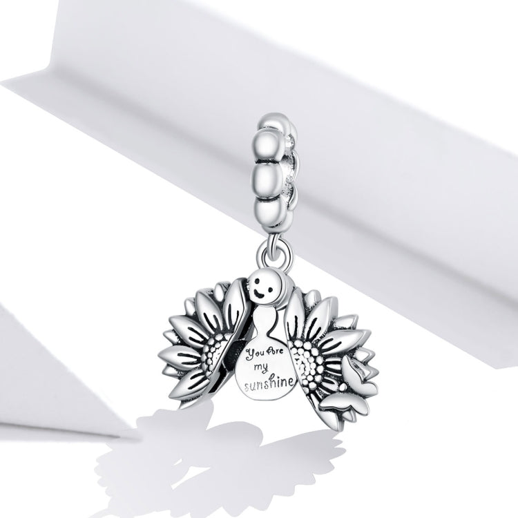 S925 Sterling Silver Smiling Face Sunflower Pendant DIY Bracelet Necklace Accessories, Smiling Face Sunflower