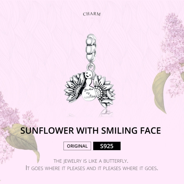 S925 Sterling Silver Smiling Face Sunflower Pendant DIY Bracelet Necklace Accessories, Smiling Face Sunflower