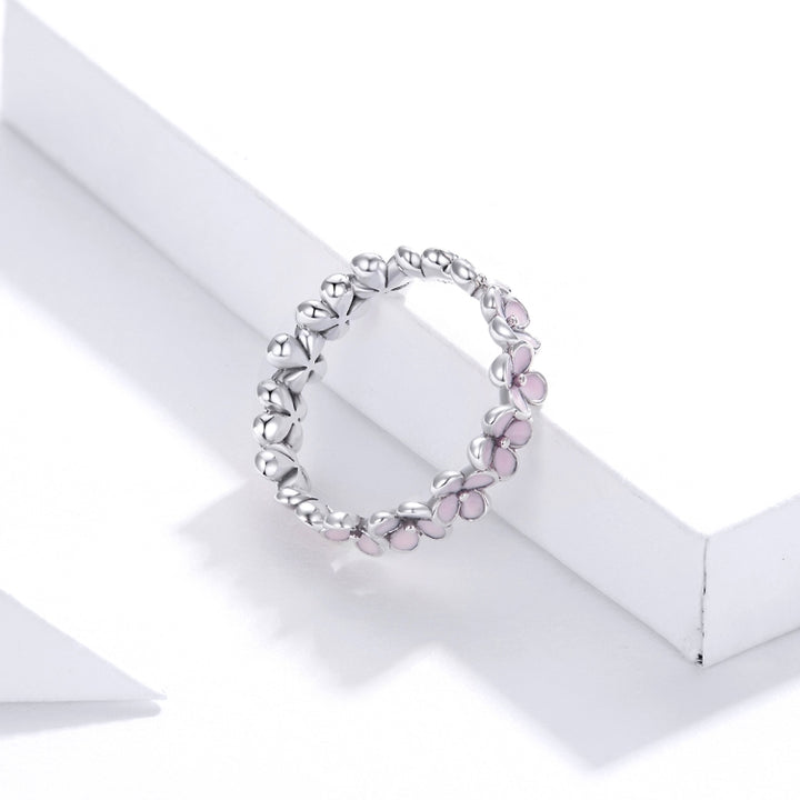 S925 Sterling Silver Pink Wreath Women Ring, 6, 7, 8