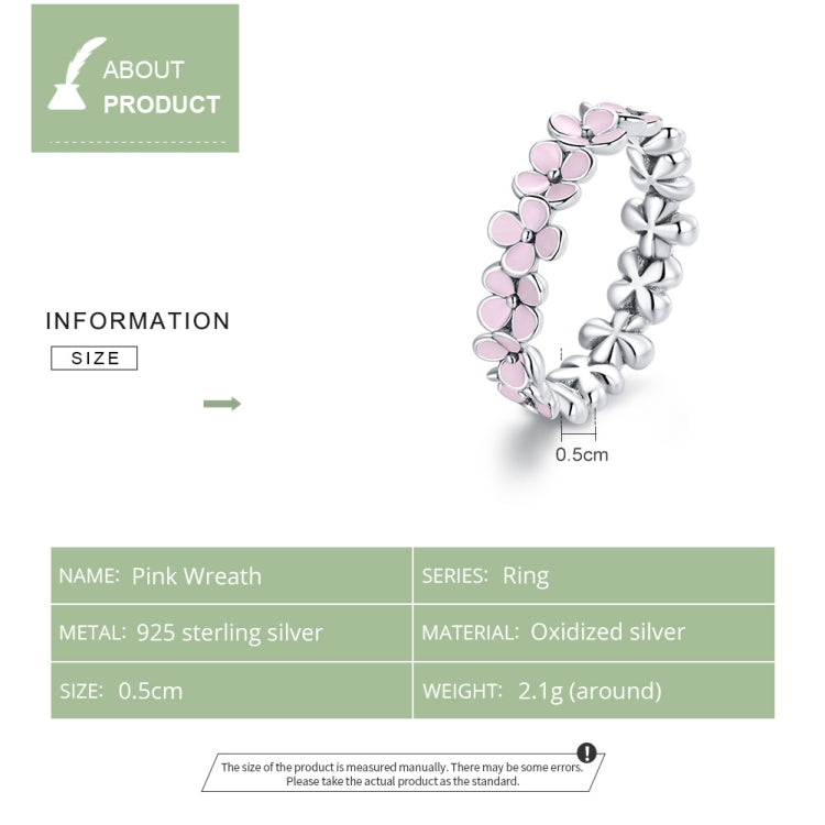 S925 Sterling Silver Pink Wreath Women Ring, 6, 7, 8