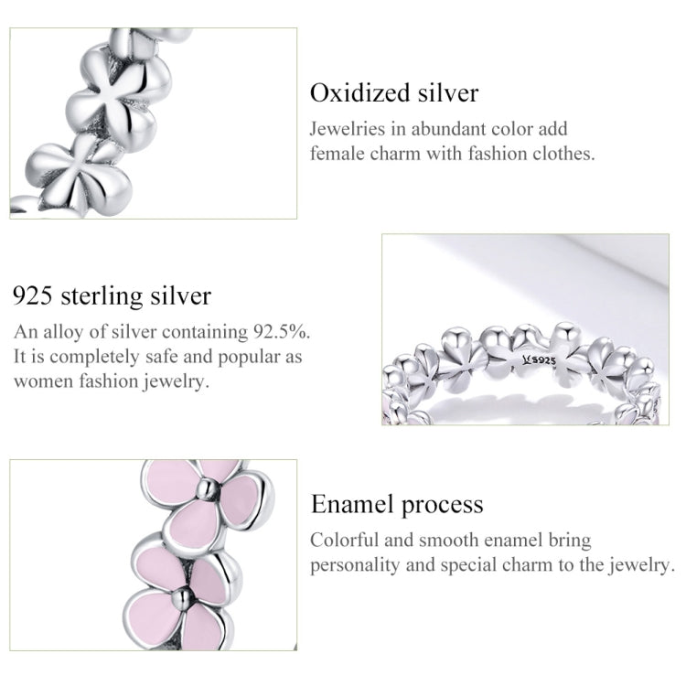 S925 Sterling Silver Pink Wreath Women Ring, 6, 7, 8