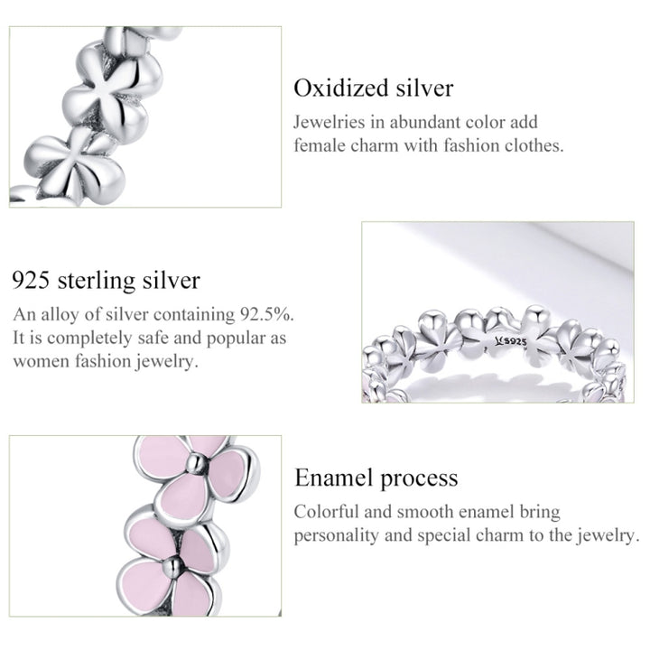 S925 Sterling Silver Pink Wreath Women Ring, 6, 7, 8