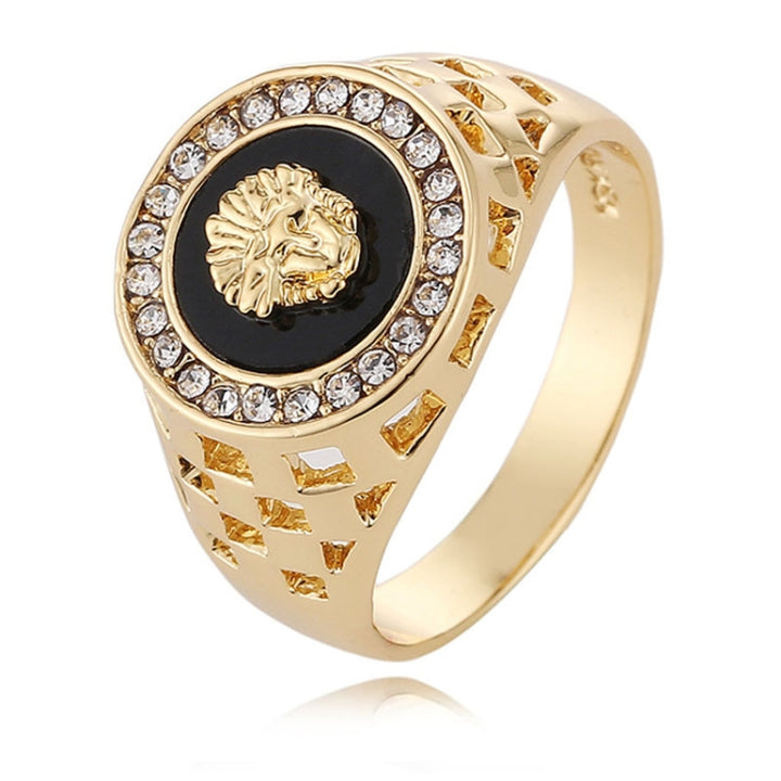 Hip Hop 18K Gold Plated Lion Head Rhinestone Ring for Men, US Size: 9, Inner Diameter: 19mm, Perimeter: 59mm, 9