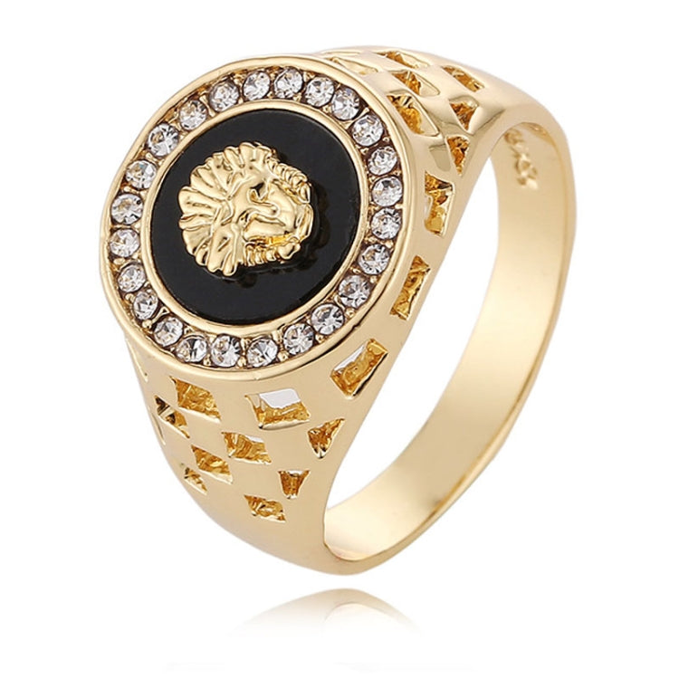 Hip Hop 18K Gold Plated Lion Head Rhinestone Ring for Men, US Size: 11, Inner Diameter: 21mm, Perimeter: 64.6mm, 11