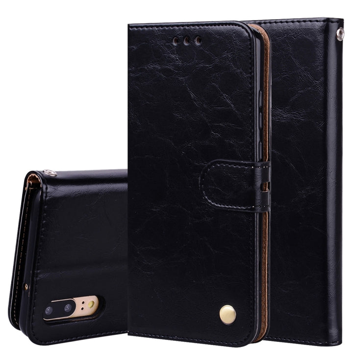 For Huawei P20 Business Style Oil Wax Texture Horizontal Flip Leather Case with Holder & Card Slots & Wallet, For Huawei P20